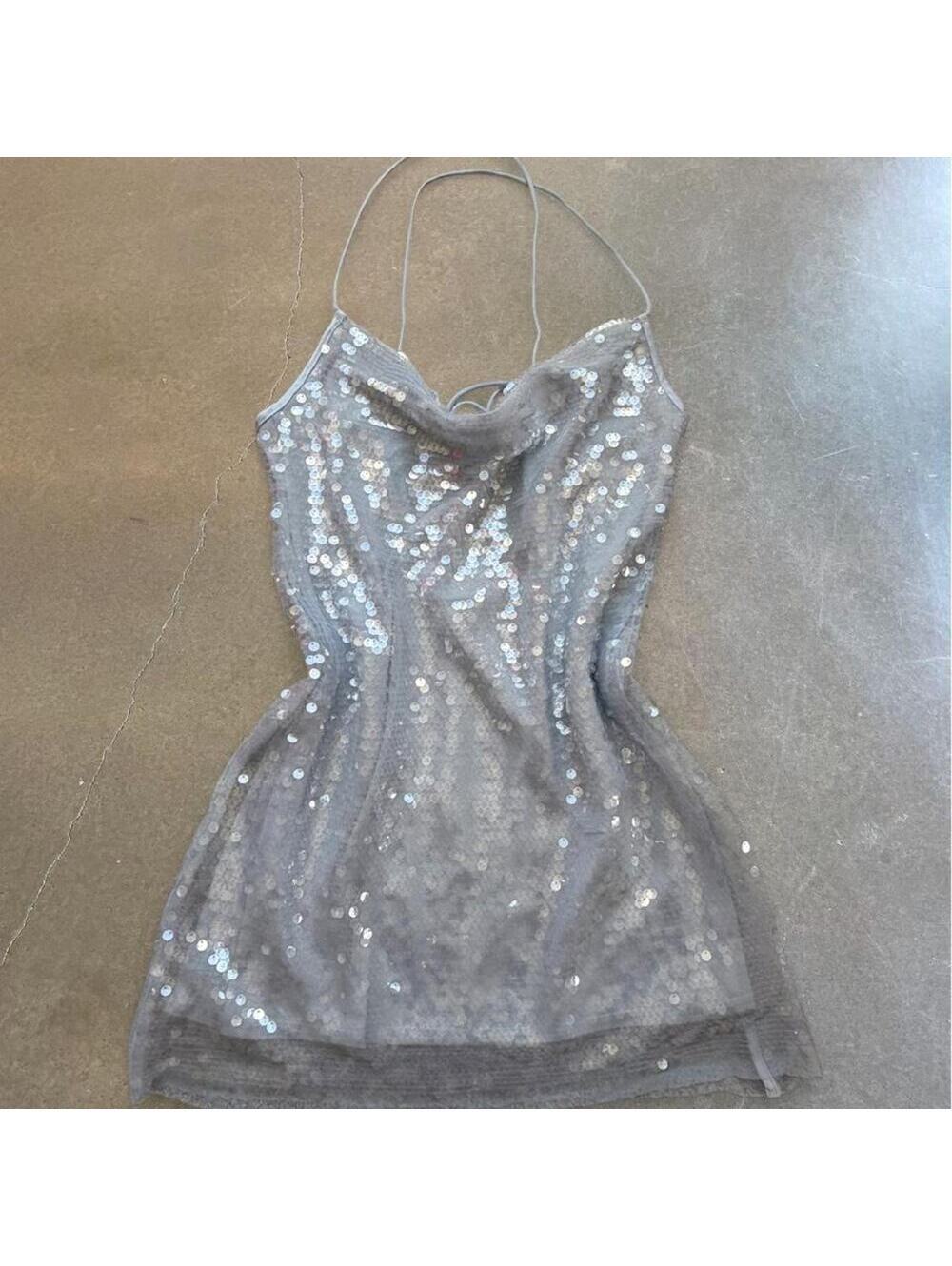 Sequin open back mini dress